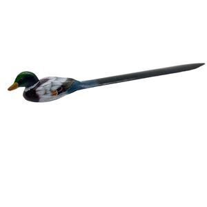 Mallard Duck Letter Opener Wooden Hand Painted Retro Dark Academia Desk Decor